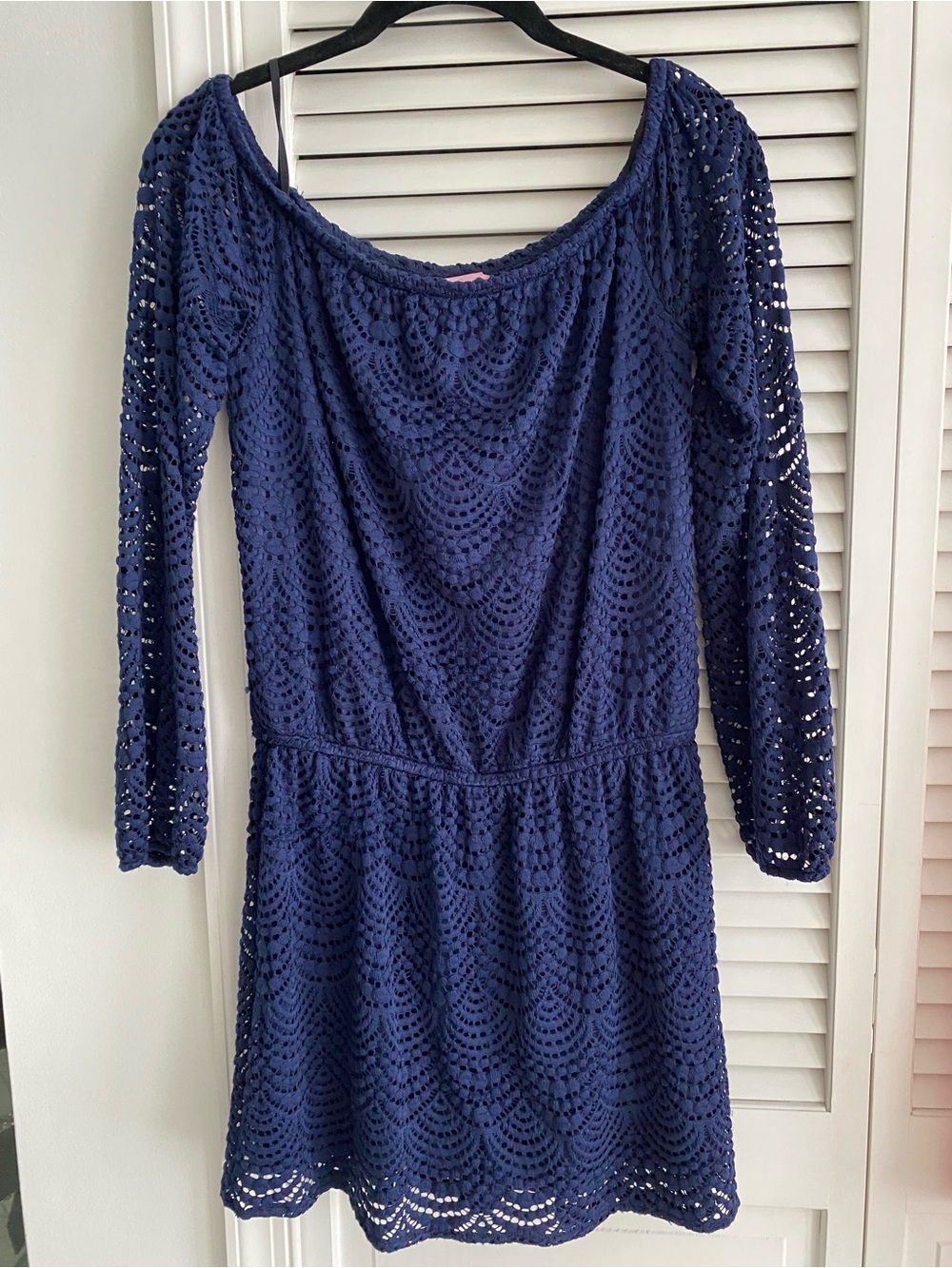 Lilly Pulitzer Lana Skort Romper Navy Scalloped Shell Lace Size S Off Shoulder
